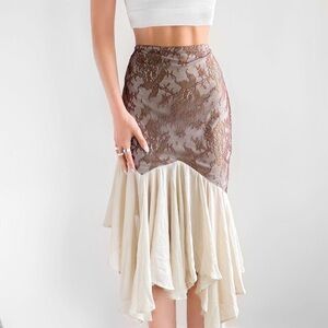 UO Lavinia Lace Asymmetrical Maxi Skirt